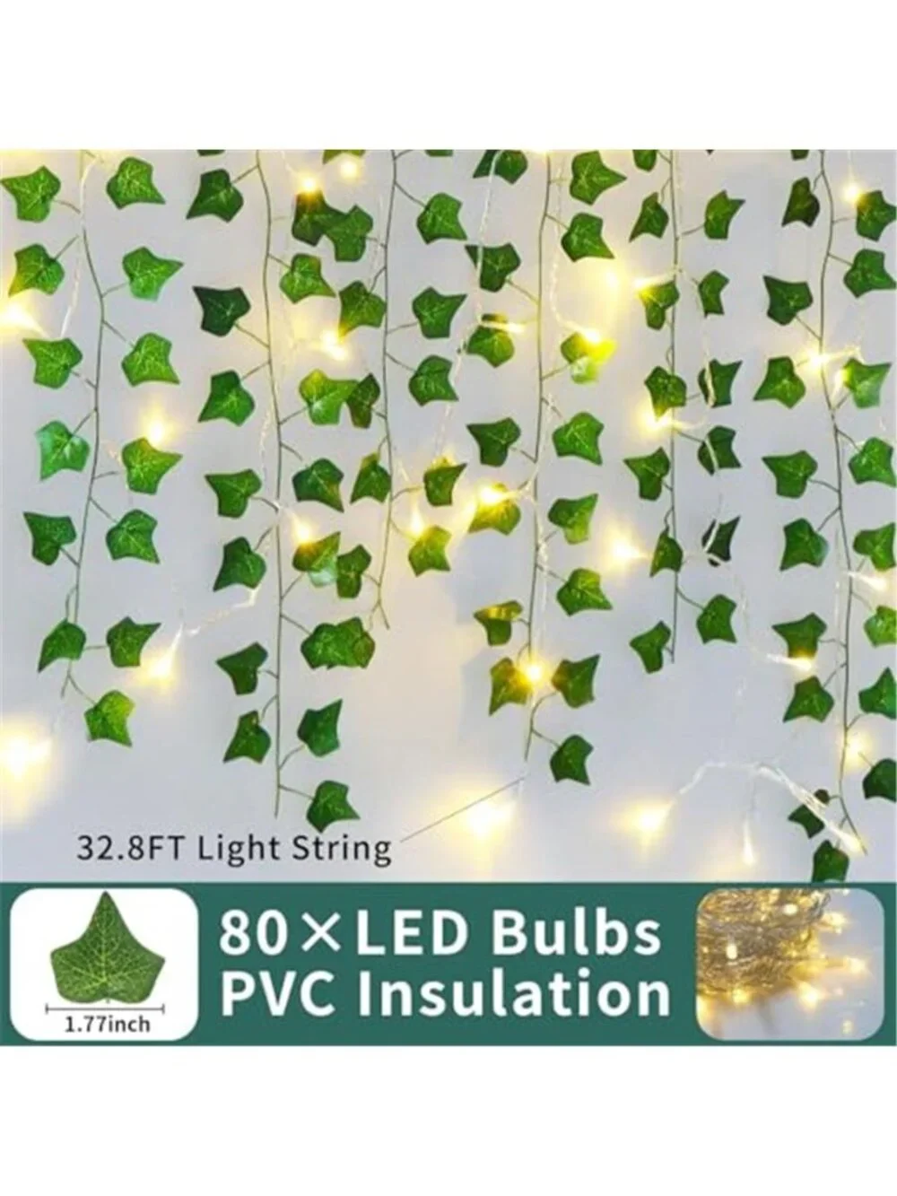 Artificial Ivy Vines 12 Pack 84FT Garland 80 LED String Lights Bedroom Decor
